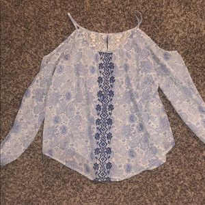 Blue paisley off the shoulder top